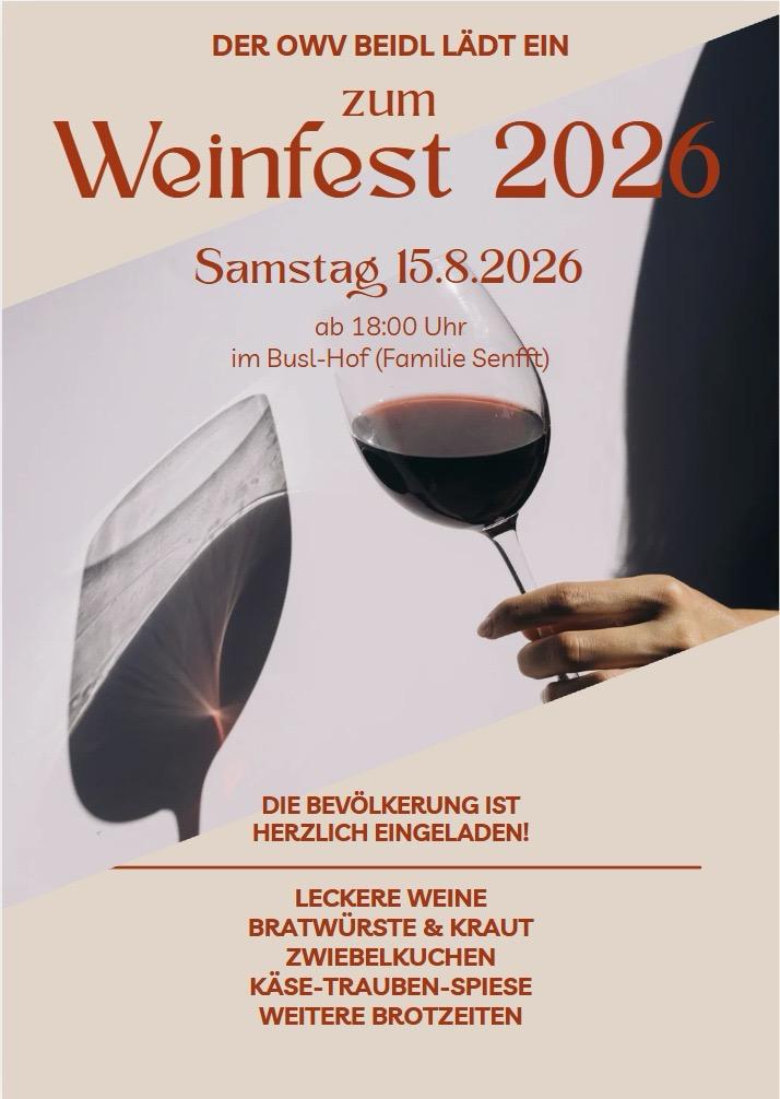 Weinabend am 15.08.26 im Busl-Hof