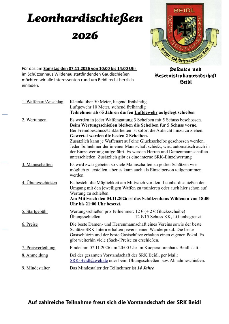 SRK Beidl: Leonhardischießen 2026